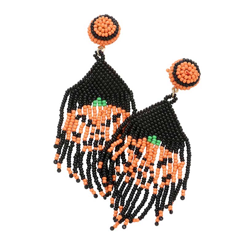 Orange Pumpkin Detailed Seed Beaded Fringe Dangle Earrings, are fun handcrafted jewelry that fits your lifestyle, adding a pop of pretty color. This pretty & tiny earring will surely bring a smile to one's face as a gift. This is the perfect gift for Halloween, especially for your friends, family, and the people you love.