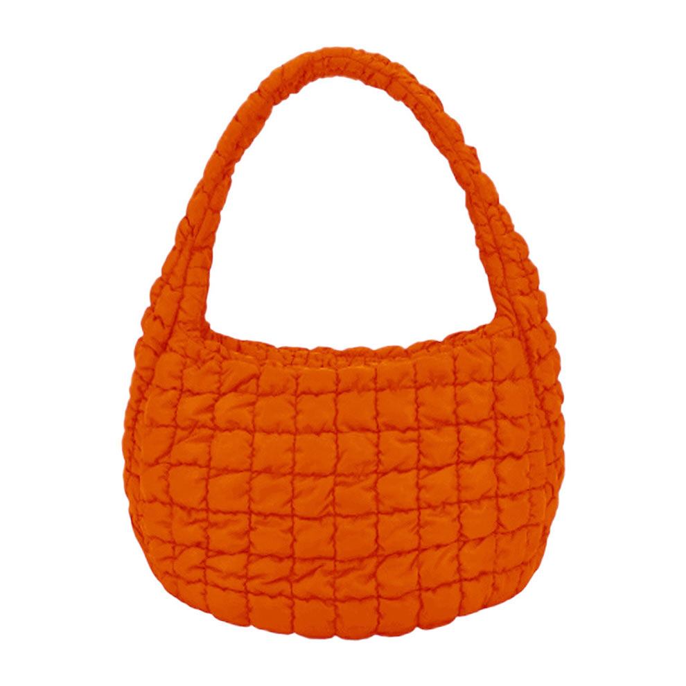 Orange Quilted Puffer Shoulder Crossbody Bag, Stay warm and stylish with this bag. Made of durable material, it is insulated to keep you cozy in the coldest conditions. The shoulder straps make it comfortable and convenient to carry, so you can bring everything you need with ease. Perfect for gifting on every occasion.