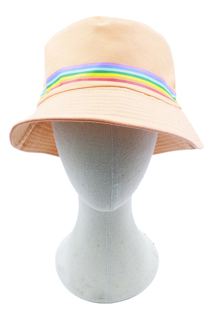 Orange Rainbow Trim Solid Bucket Hat features a sophisticated solid construction enhanced by a vibrant rainbow trim detail. The balanced proportions offer optimal coverage while maintaining a streamlined profile. Superior stitching techniques ensure durability through repeated wear, while the thoughtfully designed crown depth provides ideal fit characteristics. An exemplary accessory that seamlessly merges technical performance with contemporary styling.
