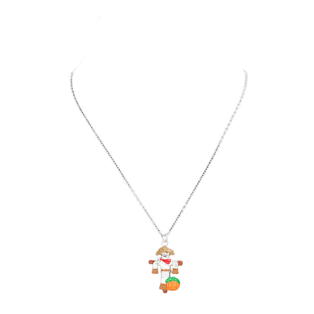 Orange Silver Plated Scarecrow Pumpkin Pendant Necklace, is beautifully designed with a fruits & food theme that will make a glowing touch on everyone. Fabulous fashion and sleek style add a pop of pretty color to your attire. Perfect gift accessory for especially Thanksgiving to your friends, family, and love.