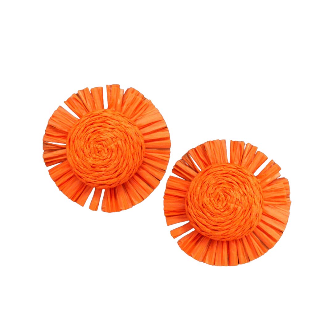 Orange Swirl Raffia Centered Earrings, are fun handcrafted jewelry that fits your lifestyle, adding a pop of pretty color. Enhance your attire with these vibrant artisanal earrings to show off your fun trendsetting style. Great gift idea for your Wife, Mom, your Loving one, or any family member.