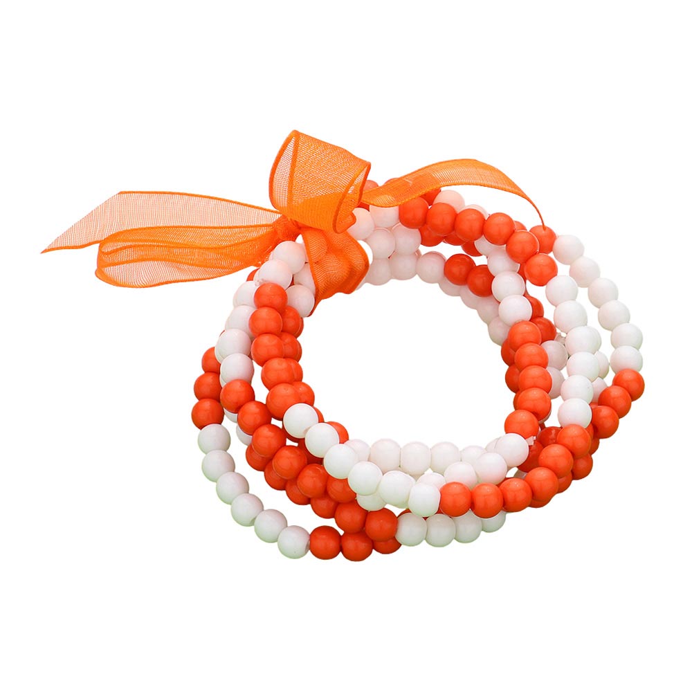 Orange White 6PCS Game Day Beaded Stretch Bracelets, Enhance your attire with this beautiful bracelet to show off your fun trendsetting style. It can be worn with any daily wear or on any sports day. These 6PCS Game Day Beaded Stretch Bracelets are a perfect gift idea for any sports lover.