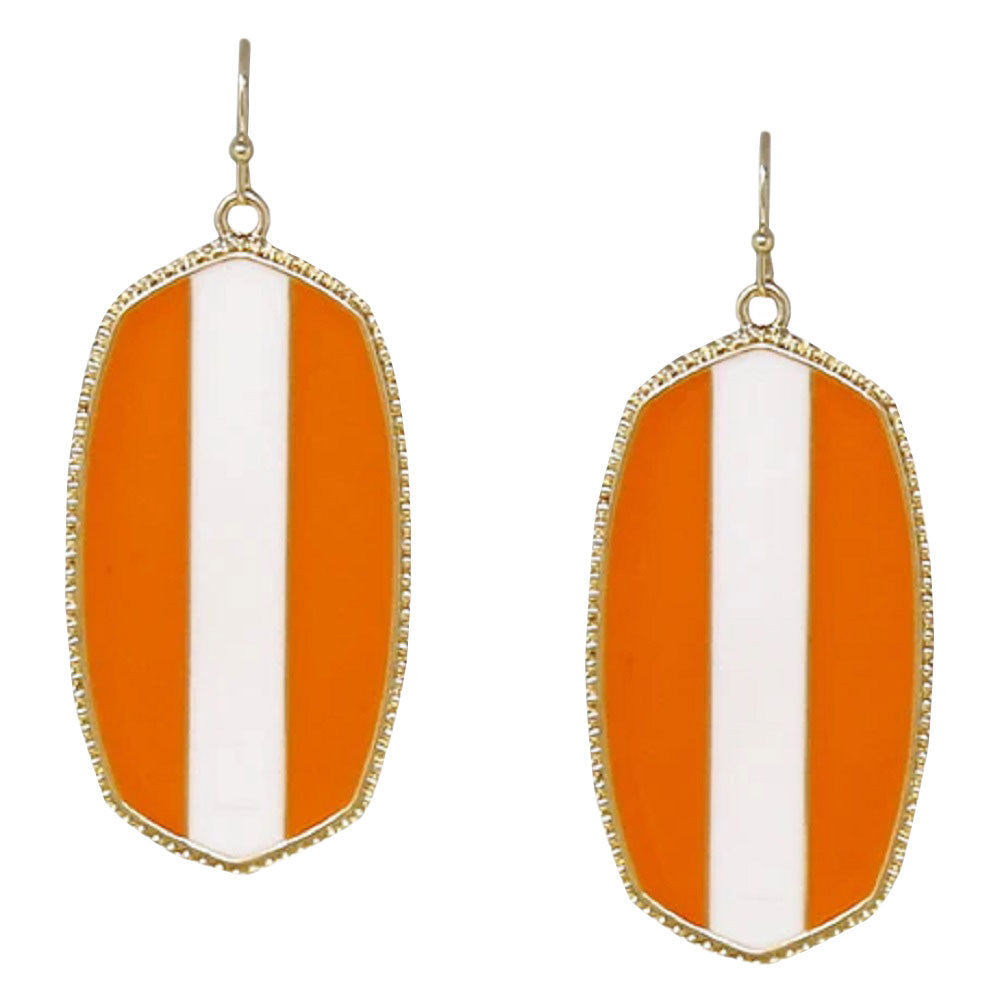 Orange Game Day Hexagon Frame Enamel Drop Earrings, adorn yourself with game day drop earrings! Take your love for statement accessorizing to a new level of affection with these hexagon frame enamel drop earrings! These beautifully unique designed earrings with beautiful colors are suitable as gifts for wives, girlfriends, lovers, friends, and mothers. Perfect gift for those who are sports lovers. Get ready to make a sartorial statement! Awesome everyday day wear pairs well with any outfit.