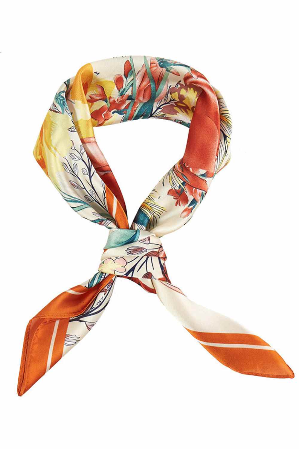 Orange Brighten your summer style with this charming Floral Garden Print Bandana. Crafted from lightweight 100% polyester, this versatile 27.5" x 27.5" square scarf is perfect for warm weather wear. Tie it around your neck, wear it as a headwrap, or style it as a chic accessory the possibilities are endless. The vibrant floral design brings a fresh, garden-inspired touch to any outfit. Ideal for travel, outdoor adventures, or everyday elegance.
