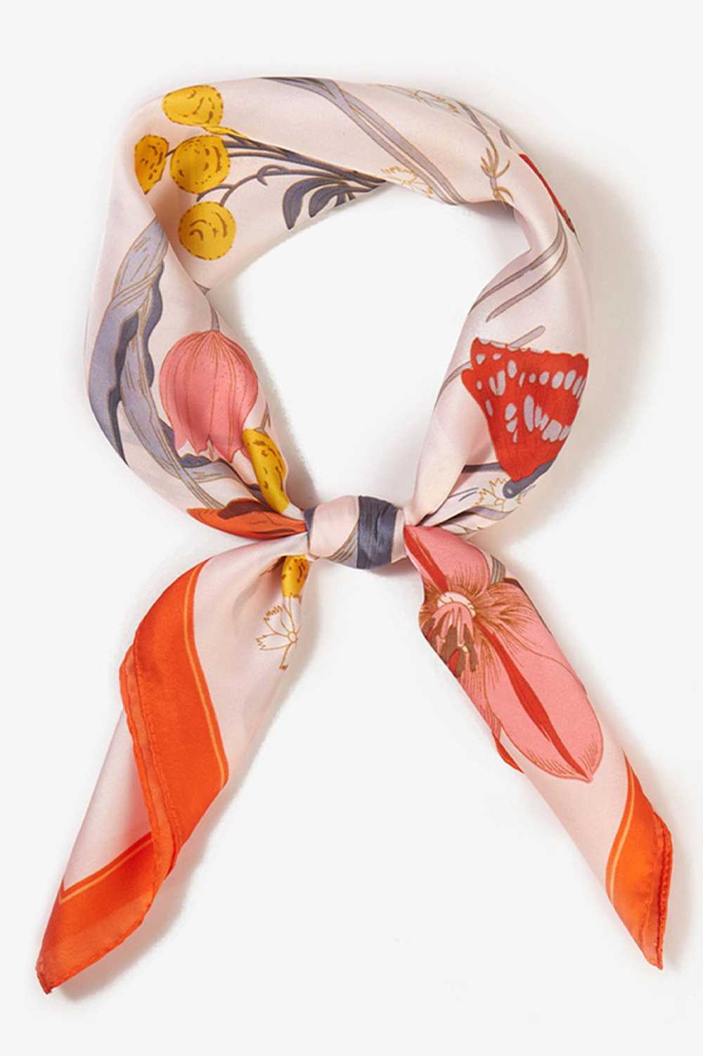 Orange Elevate your summer style with this charming floral pattern bandana scarf. Crafted from lightweight 100% polyester, it's the perfect accessory for warm weather breathable, comfortable, and effortlessly versatile. The generous 27.5" x 27.5" square size works as a headscarf, neck wrap, or shoulder accent. Whether you're heading to the beach, running errands, or adding a pop of color to any outfit, this scarf delivers both function and fashion. Easy to care for and designed for everyday wear.