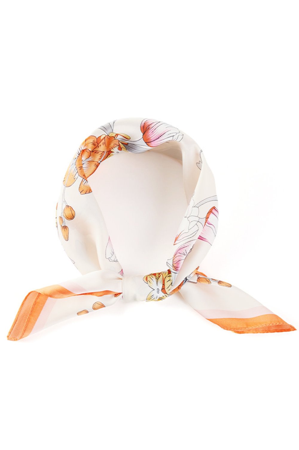 Orange Elevate your accessory game with this versatile flower pattern bandana scarf. Crafted from 100% polyester, it delivers a silky-smooth feel that's lightweight and comfortable year-round. The generous 27.5" x 27.5" square size offers endless styling possibilities wear it as a headscarf, neck wrap, or tie it to your bag for a pop of color. Perfect for adding effortless style to any outfit, whether you're dressing up or keeping it casual. A timeless piece that transitions seamlessly through every season.