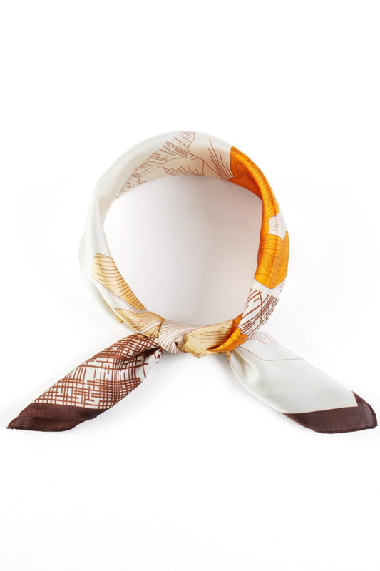 Orange Elevate your accessory game with this versatile flower pattern bandana scarf. Crafted from 100% lightweight polyester, it drapes beautifully and feels silky soft against your skin. The generous 27.5" x 27.5" size offers endless styling possibilities wear it as a headscarf, neck wrap, or tie it to your bag for a pop of color. Perfect for any season, this all-weather essential transitions seamlessly from casual to chic. Whether you're protecting from the sun or adding a floral touch to your outfit, thi