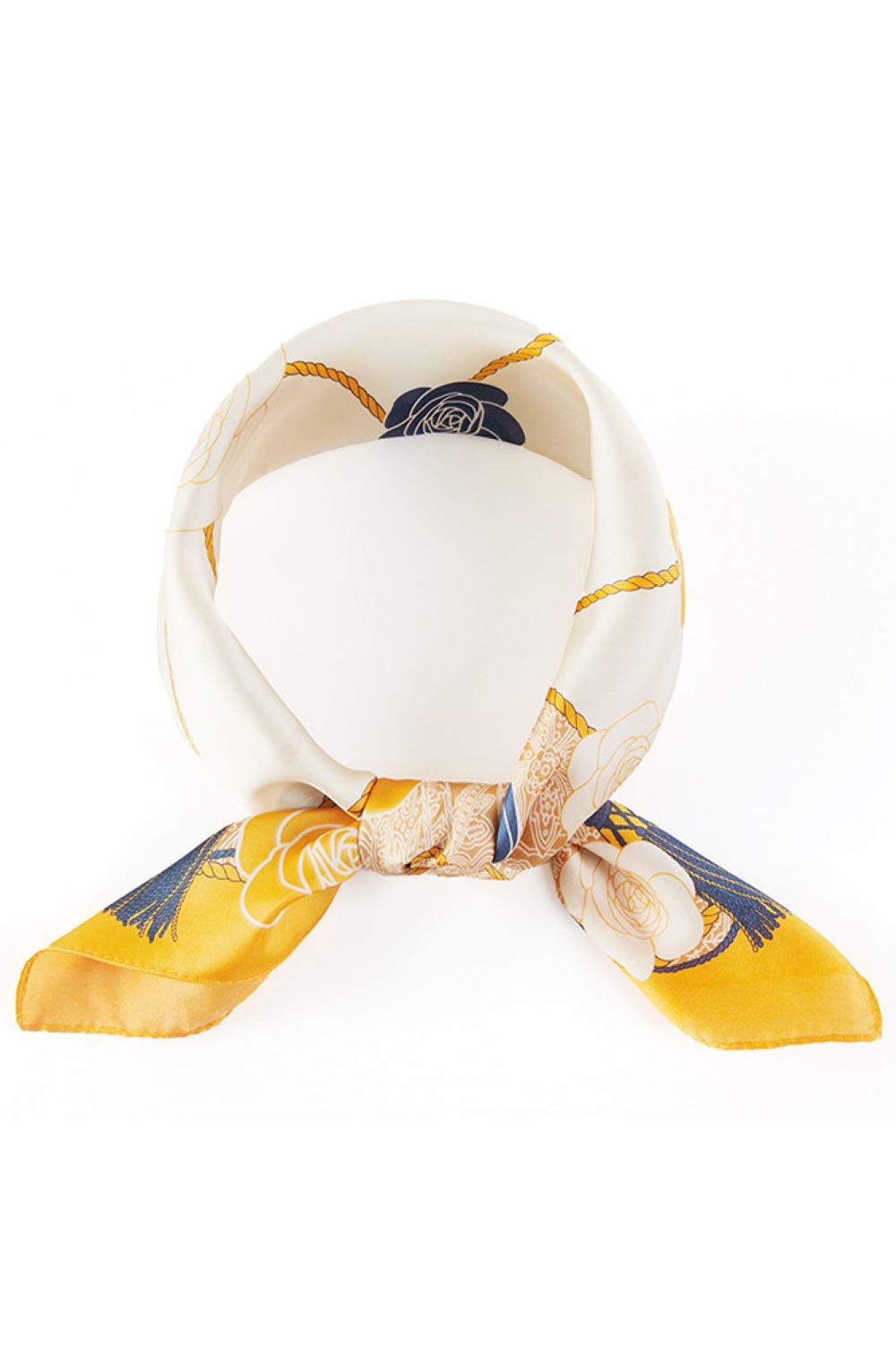 Orange Elevate your accessory game with this versatile bandana scarf, featuring an elegant flower and tassel pattern print. Crafted from 100% lightweight polyester, it drapes beautifully with a silky finish that feels luxurious against your skin. The generous 27.5" x 27.5" size makes it perfect for styling around your neck, head, or as a chic accent to any outfit. Its all-season fabric ensures comfort year-round, whether you're layering for warmth or adding a pop of pattern to your summer look. A timeless p