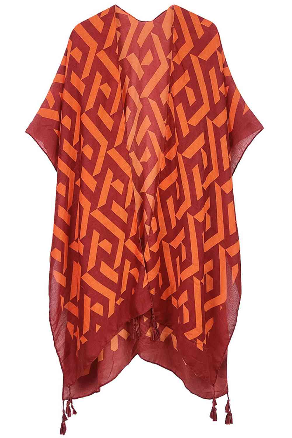 Orange Elevate your wardrobe with this stunning Geometric Pattern Print Kimono. Crafted from 100% polyester, this lightweight piece features a bold, eye-catching geometric design that adds instant style to any outfit. With generous dimensions of 35.4" x 35.4", it drapes beautifully over dresses, tops, or swimwear for a versatile layering option. Perfect for beach days, casual outings, or lounging at home. The soft polyester fabric ensures comfort and easy care, making it an essential addition to your collec
