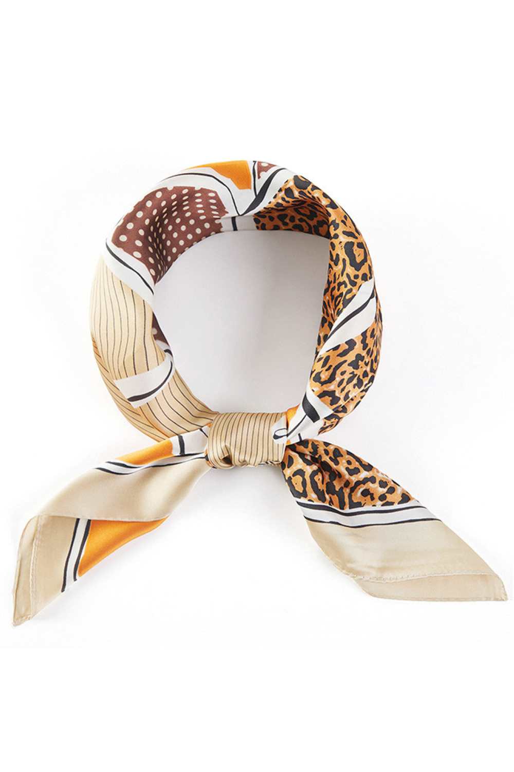 Orange Elevate your accessory game with this stunning bandana scarf featuring a bold horses and leopard pattern print. Crafted from 100% lightweight polyester, it drapes beautifully and feels silky soft against your skin. The generous 27.5" x 27.5" square size offers versatile styling options wear it as a headscarf, neck wrap, or tie it to your bag for an instant style boost. Perfect for adding a wild, fashion-forward touch to any outfit.