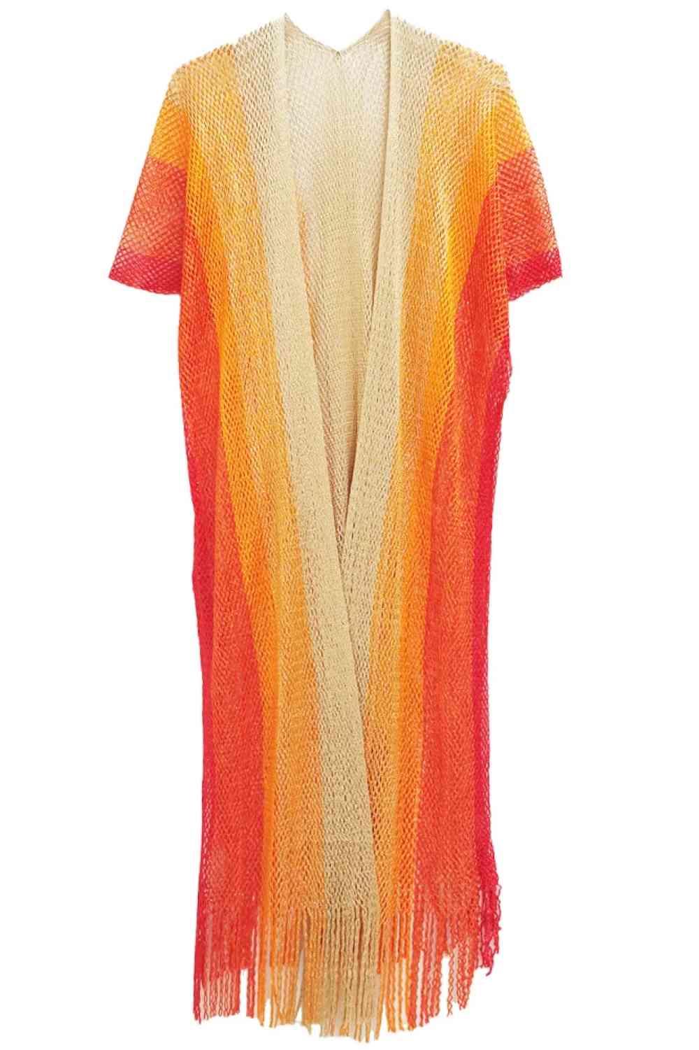 Two Tone Lurex Kimono - Orange - Kimonos