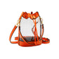 Orange-Solid Faux Leather Transparent Bucket Bag, The perfect accessory for your daily needs. Made of durable and trendy faux leather, this bag features a unique transparent design, allowing you to easily access your items while adding a touch of style to your outfit.