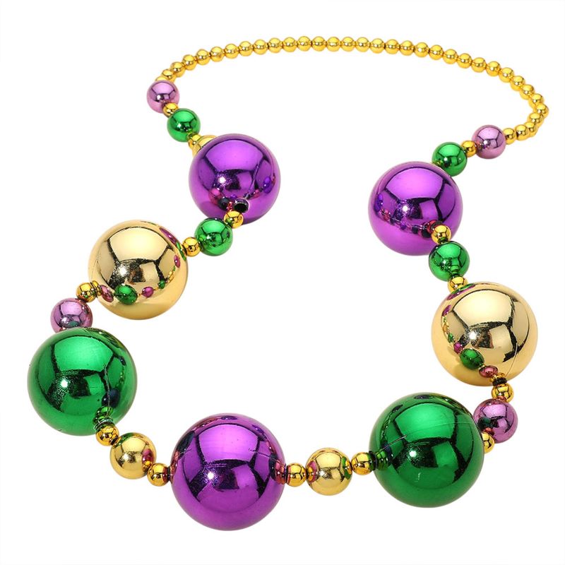 Multi, Purple Oversized statement beaded necklace featuring bold round accents arranged for dramatic impact and playful movement. Designed to stand out at parties, themed events, parades, and celebrations, this necklace elevates simple outfits with eye-catching style while remaining lightweight and easy to wear.