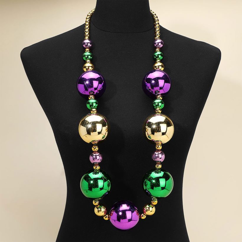 Multi, Purple Oversized statement beaded necklace featuring bold round accents arranged for dramatic impact and playful movement. Designed to stand out at parties, themed events, parades, and celebrations, this necklace elevates simple outfits with eye-catching style while remaining lightweight and easy to wear.