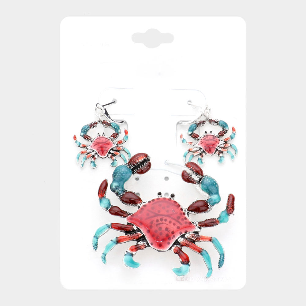 Madeline Love Red Enamel Crab Pendant Pin Brooch Set - Brooches
