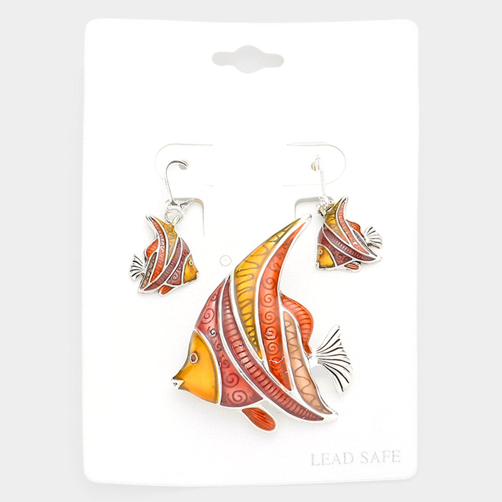 Multi Enamel Tropical Fish Magnetic Pendant / Pin Brooch Set