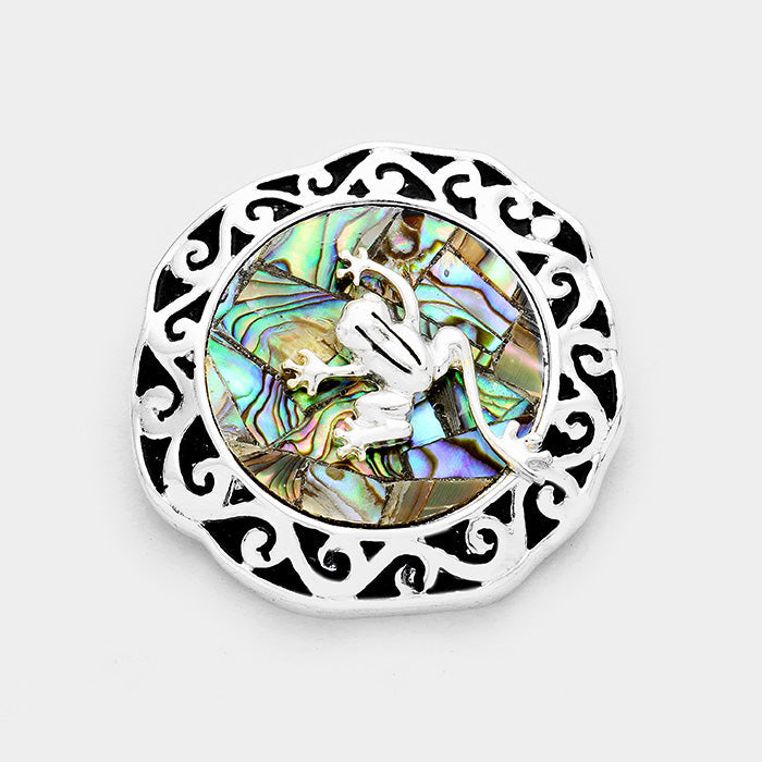 Madeline Love Antique Silver, Abalone Abalone Embossed Antique Frog Magnetic Pendant - Pendant Sets