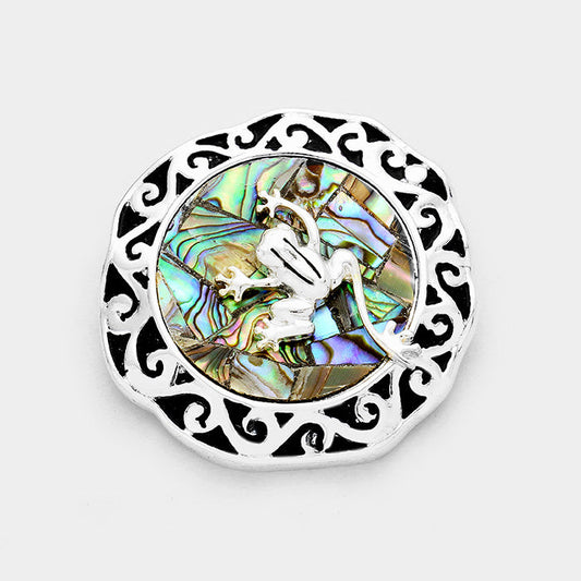 Madeline Love Antique Silver, Abalone Abalone Embossed Antique Frog Magnetic Pendant - Pendant Sets