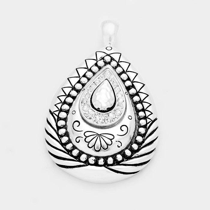 Madeline Love Multi, Silver Embossed Antique Teardrop Magnetic Pendant - Pendant Sets