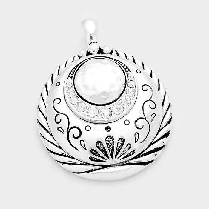 Madeline Love Multi, Silver Stone Embossed Antique Magnetic Pendant - Pendant Sets