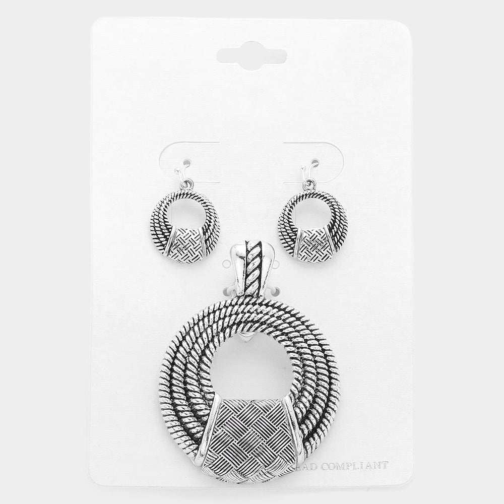 Madeline Love Antique Silver Embossed metal pendant set - Pendant Sets