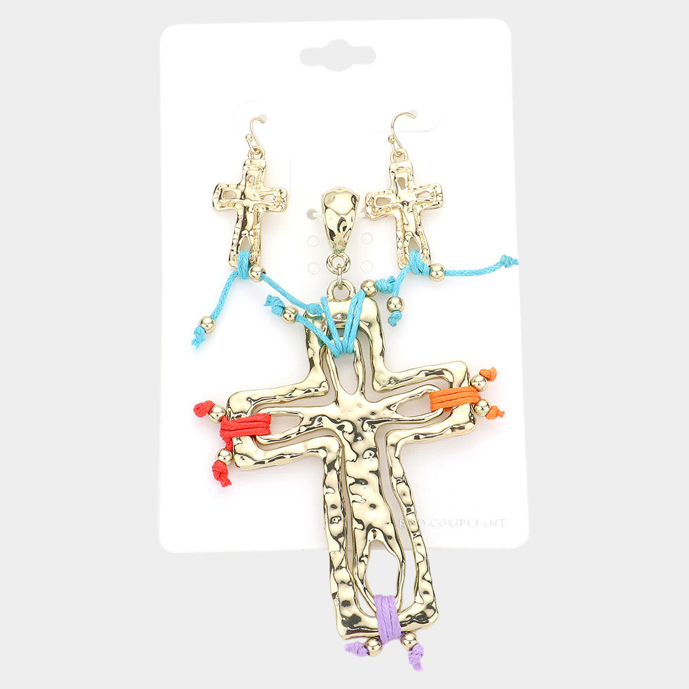 Madeline Love Gold Colorful Hammered Metal Cross Pendant Set - Pendant Sets