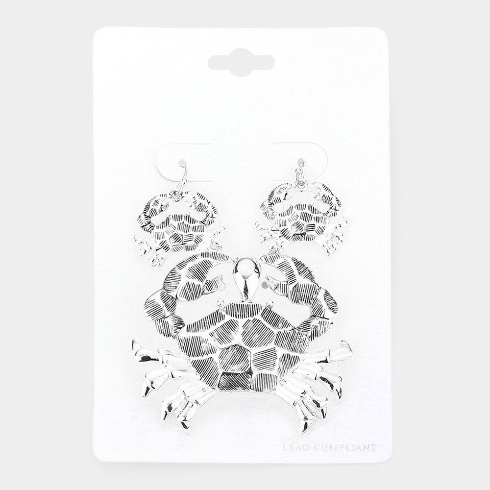 Antique Silver Textured Crab Pendant Set