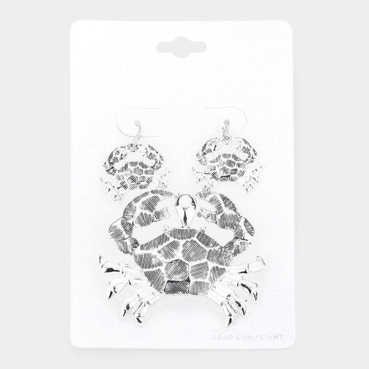 Antique Silver Textured Crab Pendant Set