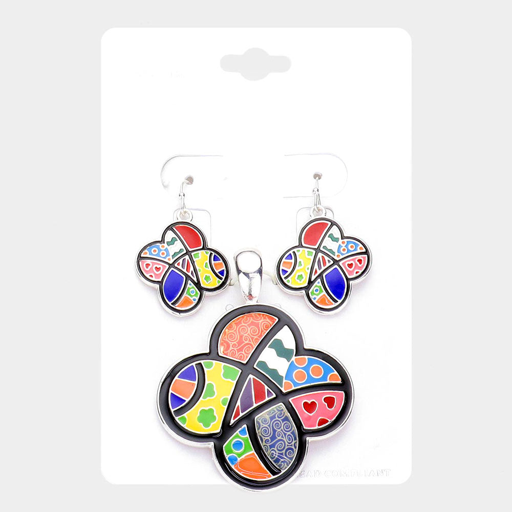 Madeline Love Multi Patterned Enamel Quatrefoil Pendant Set - Pendant Sets