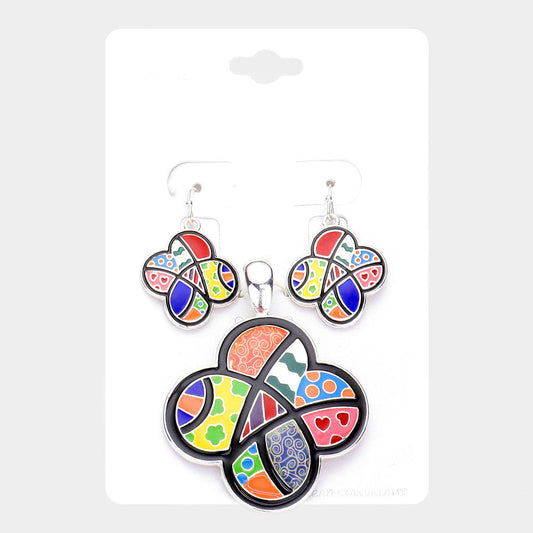 Madeline Love Multi Patterned Enamel Quatrefoil Pendant Set - Pendant Sets