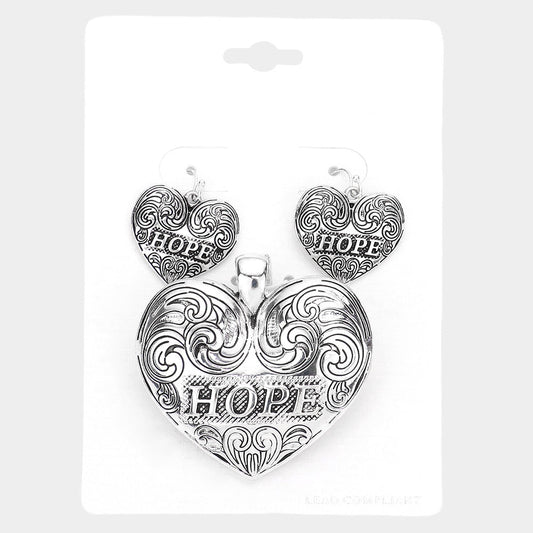 Madeline Love Antique Silver "Hope" Heart Pendant Set - Pendant Sets