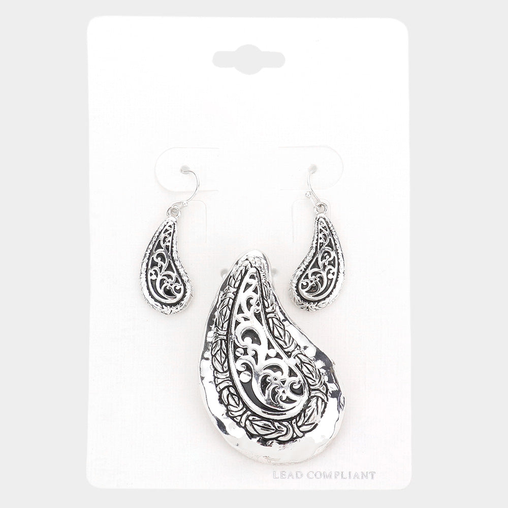 Madeline Love Antique Silver Metal Filigree Pendant Set - Pendant Sets