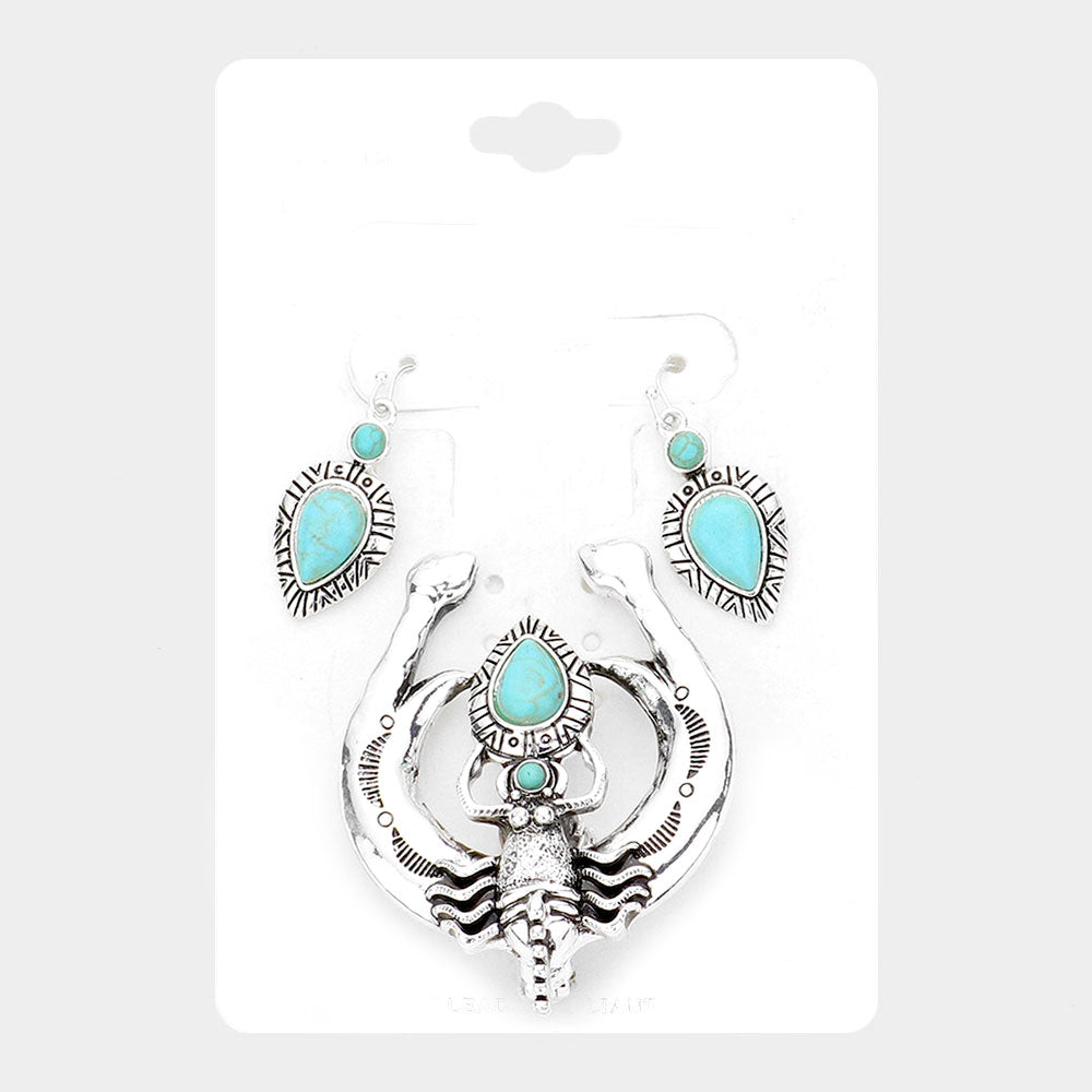 Madeline Love Antique Silver, Turquoise Antique Metal Magnetic Pendant Set - Pendant Sets