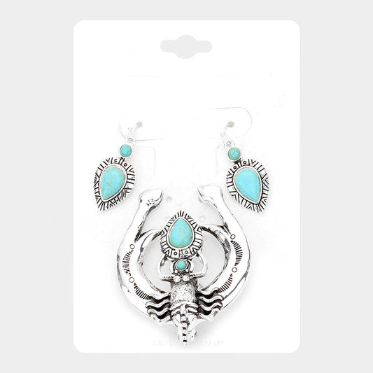 Madeline Love Antique Silver, Turquoise Antique Metal Magnetic Pendant Set - Pendant Sets