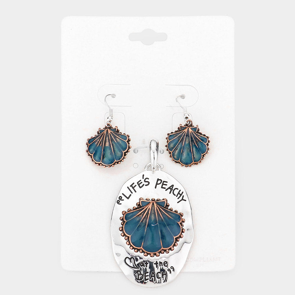 Madeline Love Patina Verdigris Life's peachy at the beach shell pendant set - Pendant Sets
