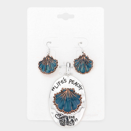 Madeline Love Patina Verdigris Life's peachy at the beach shell pendant set - Pendant Sets