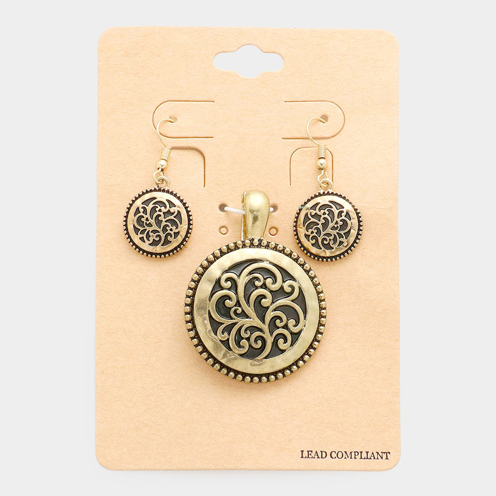 Madeline Love Gold Embossed Antique Round Magnetic Pendant Set - Pendant Sets