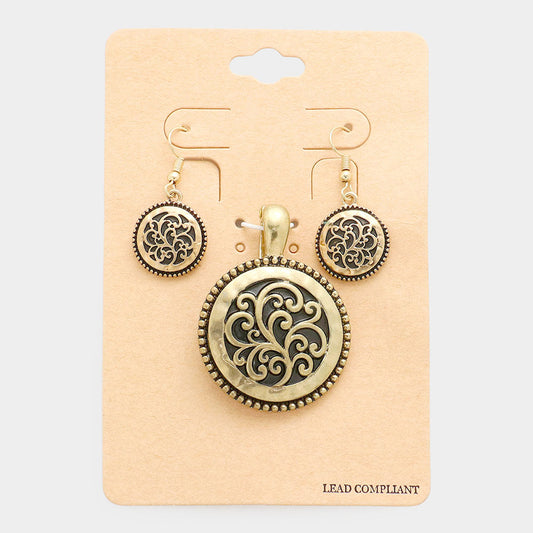 Madeline Love Gold Embossed Antique Round Magnetic Pendant Set - Pendant Sets