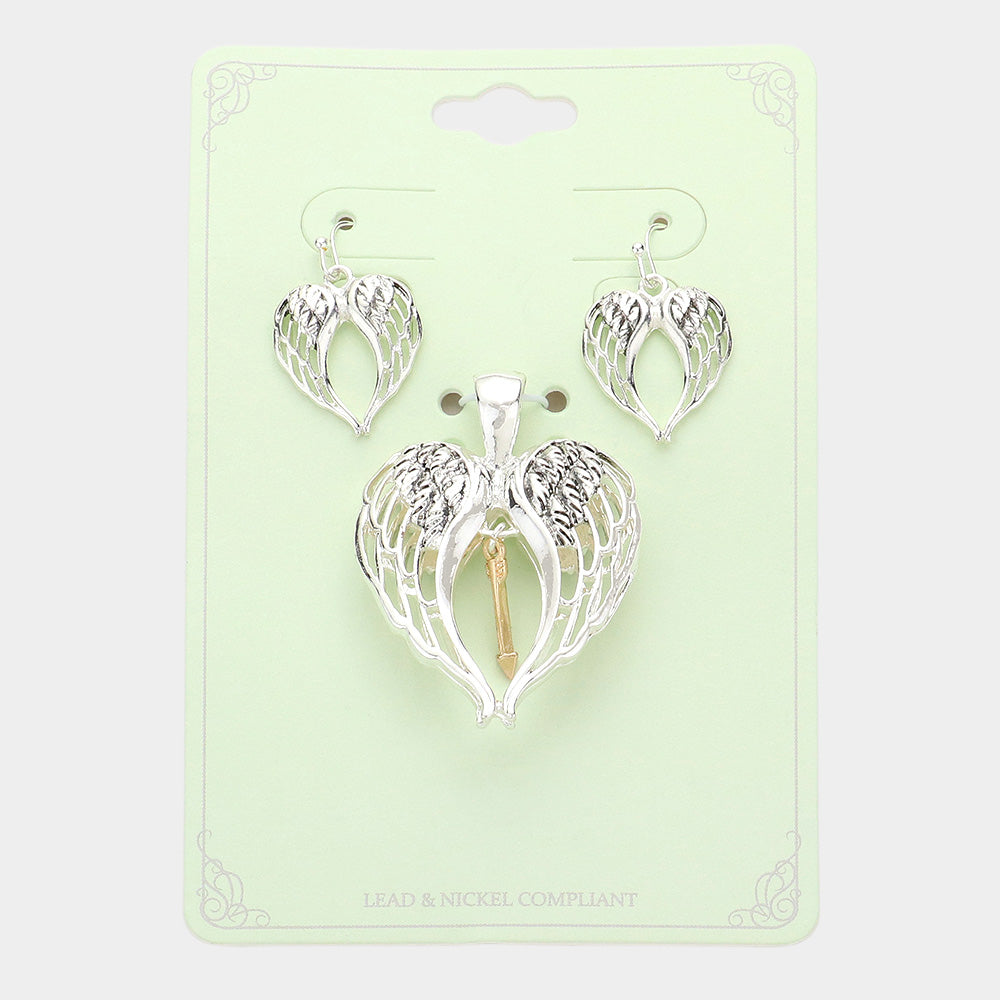 Madeline Love Two Tone Antique Wings Arrow Pendant Set - Pendant Sets