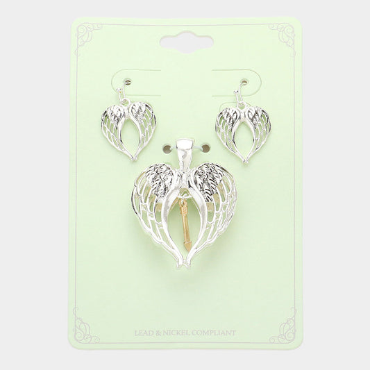 Madeline Love Two Tone Antique Wings Arrow Pendant Set - Pendant Sets