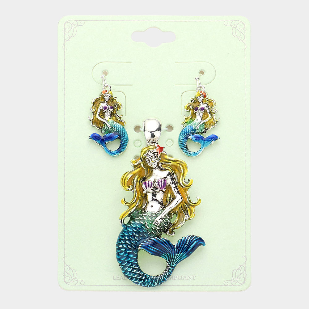 Multi Enamel Mermaid Metal Magnetic Pendant Set