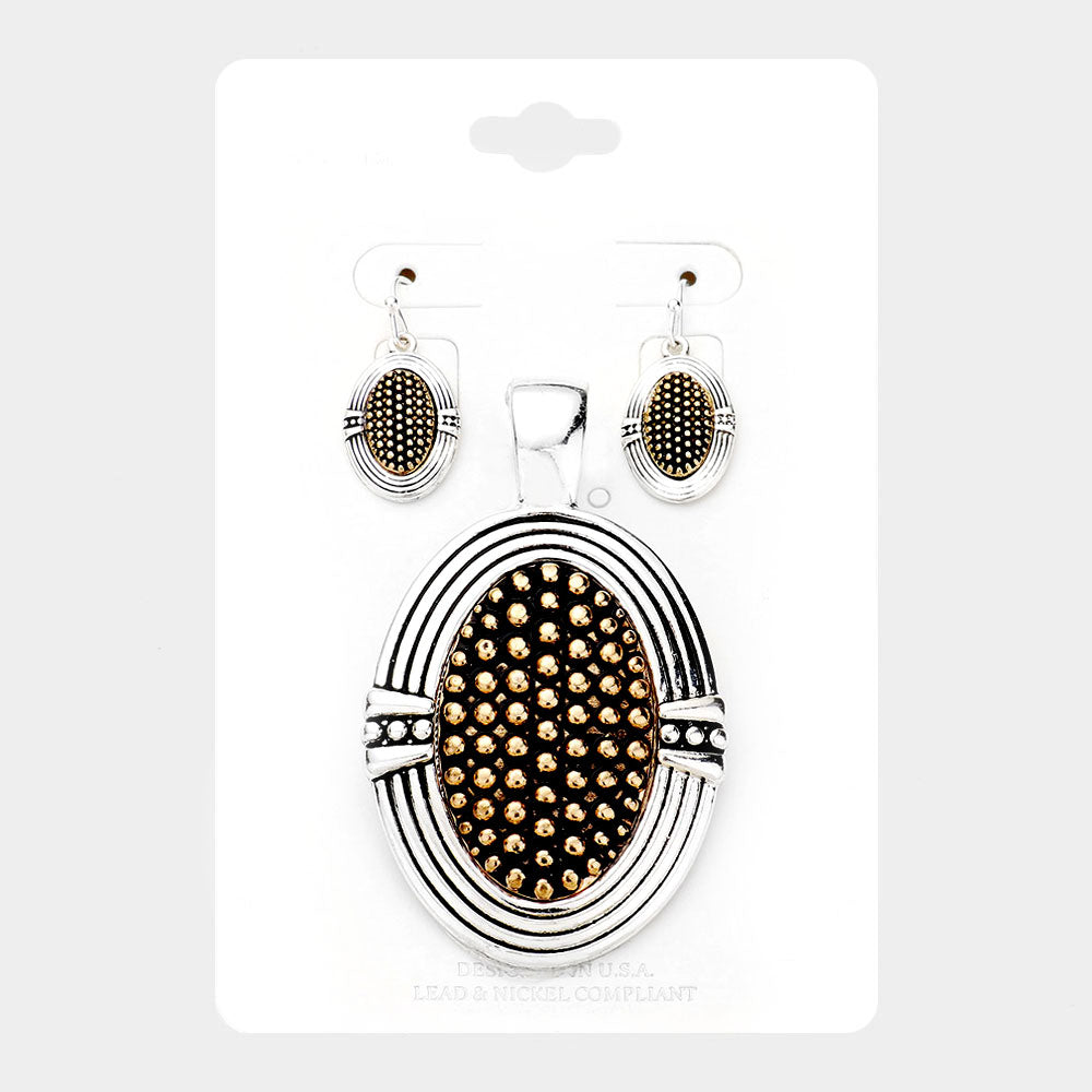 Madeline Love Two Tone Embossed Dot Stripe Oval Metal Magnetic Pendant Set - Pendant Sets