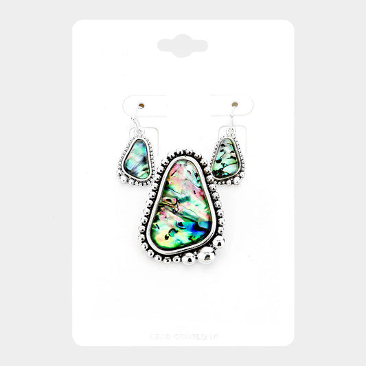 Madeline Love Abalone, Antique Silver Abalone Bubble Metal Magnetic Pendant Set - Pendant Sets