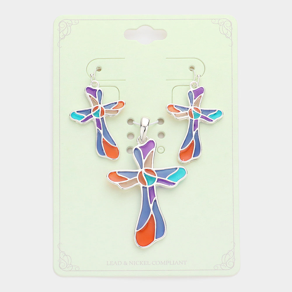 Madeline Love Multi Colorful Cross Pendant Set - Pendant Sets