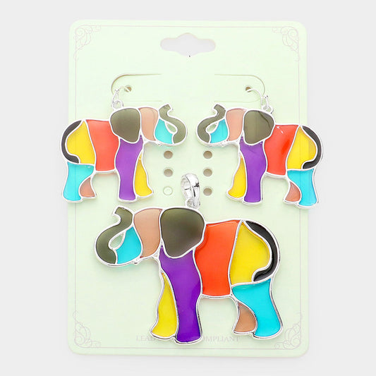 Madeline Love Multi Colorful Elephant Pendant Set - Pendant Sets