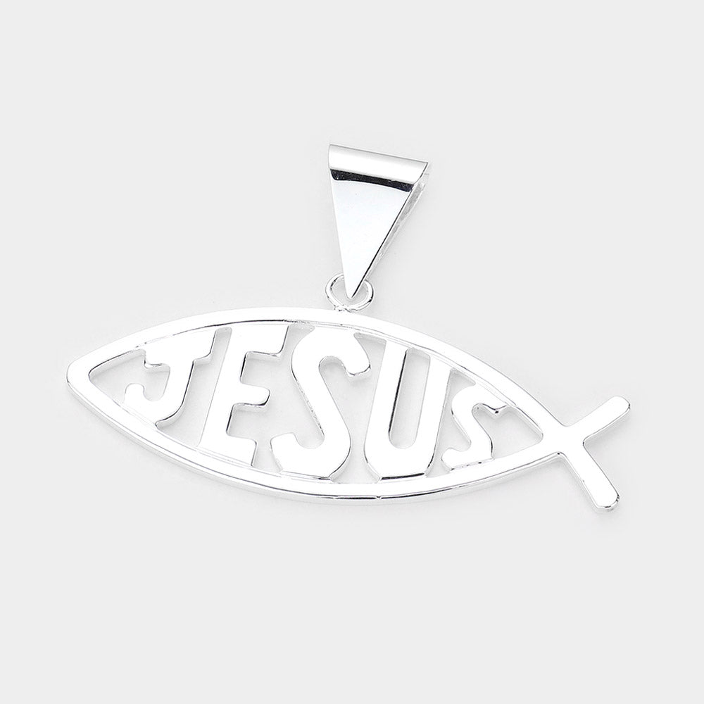 Madeline Love Silver JESUS Message Metal Ichthys Pendant - Pendant Sets