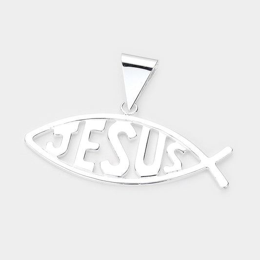 Madeline Love Silver JESUS Message Metal Ichthys Pendant - Pendant Sets