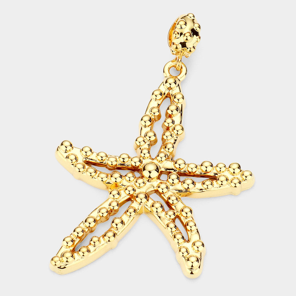 Gold Bubble Detailed Metal Starfish Pendant