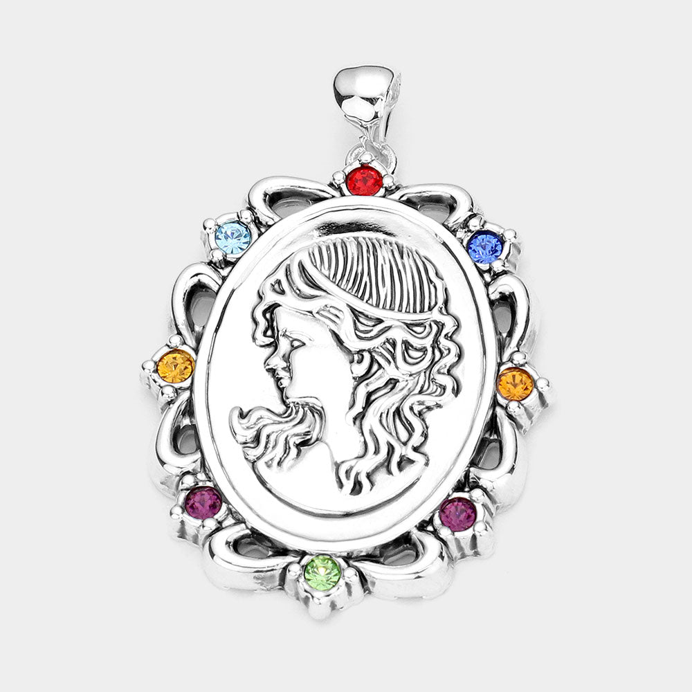 Madeline Love Multi Stone Embellished Embossed Metal Girl Pendant - Pendant Sets