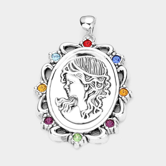 Madeline Love Multi Stone Embellished Embossed Metal Girl Pendant - Pendant Sets